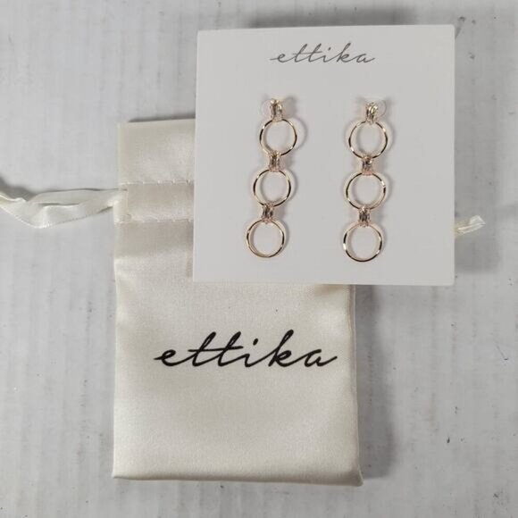 Ettika Gold Plated Triple O Classic Feminine Dangle 2" Earrings - Picture 4 of 4